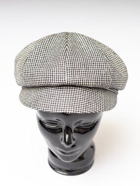 Upcycled Vintage Wool Houndstooth Newsboy Baker boy Paperboy Hat